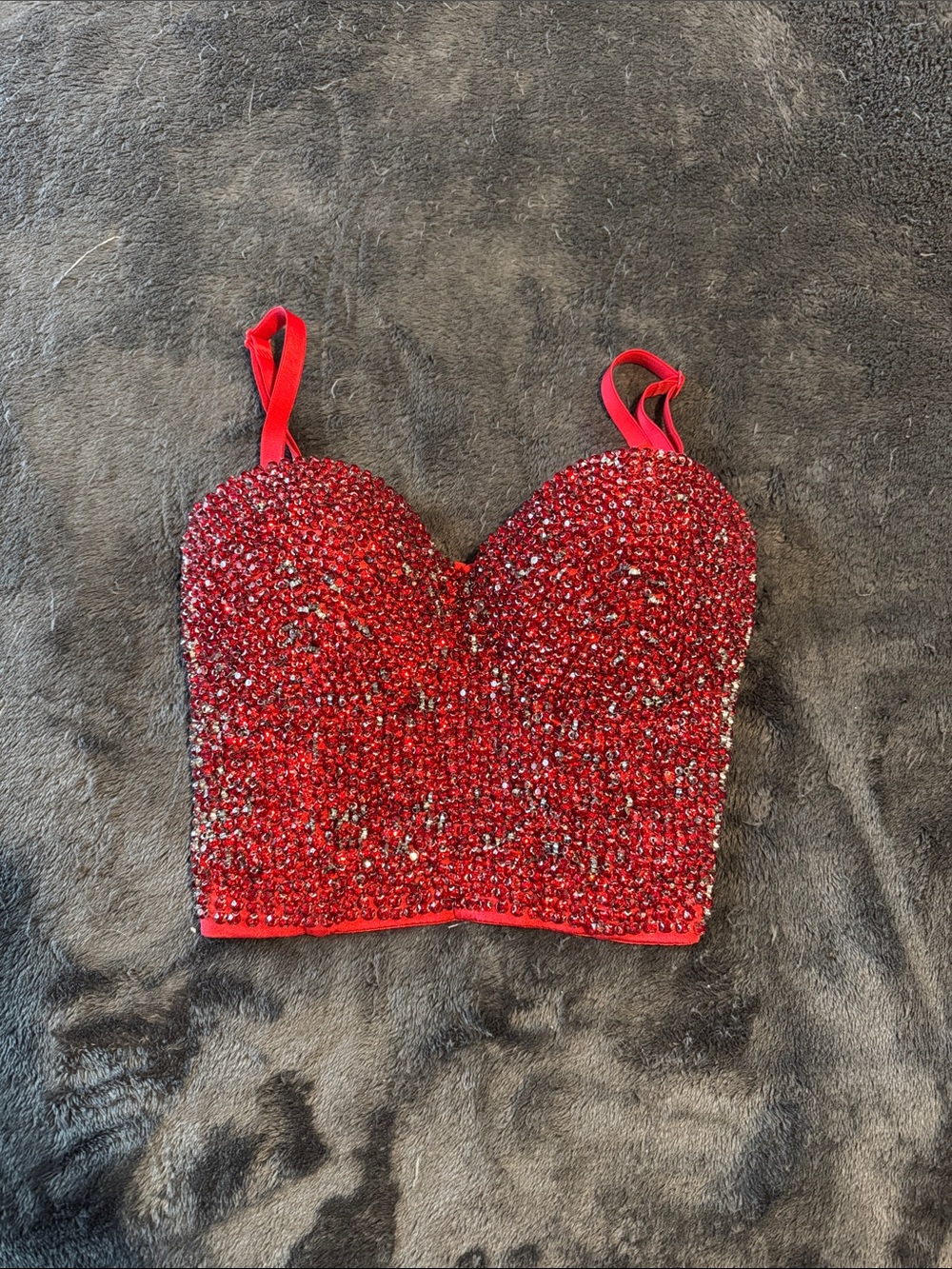 Windsor Red Beaded Bustier Corset Crop Top - Picture 1 of 5